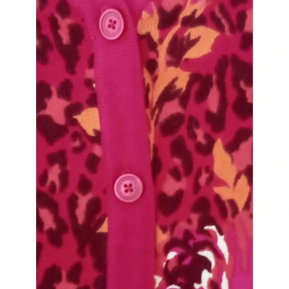 Isaac‎ Mizrahi Sweater Womens Size L Pink Floral Animal Print Cardigan Button Up
